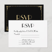 Gouden Folie Art Deco Trouw RSVP Kaarten Zwart (Voorkant / Achterkant)