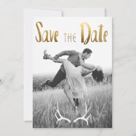 Gouden folie Bohemian Glamour | Foto De datum opsl Save The Date (Voorkant)