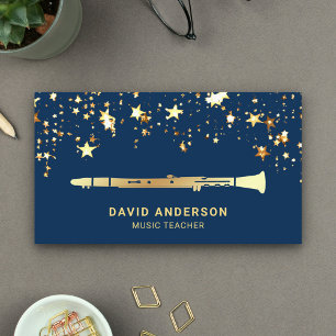Gouden Folie Confetti Elegante Klarinet Muziekonde Visitekaartje