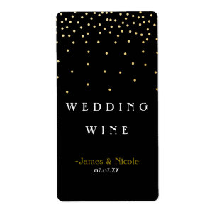 Gouden folie confetti stippen Elegant Zwarte Wijnl Etiket