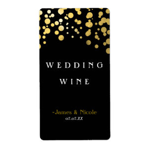 Gouden folie confetti stippen Elegant Zwarte Wijnl Etiket