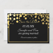 Gouden Folie Confetti Zwarte Uitnodiging Save date (Voorkant)
