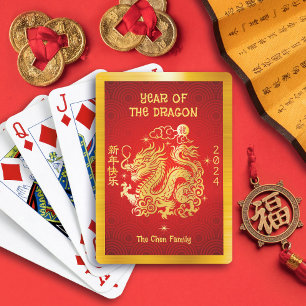 Gouden Folie Dragon Chinese Maan Nieuwjaar 2024 Ro Pokerkaarten