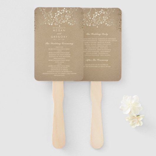 Gouden folie effect | Baby's Breath bruiloft progr Handwaaier (Voorkant en achterkant)