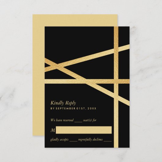 Gouden Folie Effect Geometrische Stijl Trouwen RSVP Kaartje (Voorkant / Achterkant)