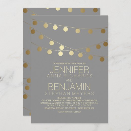 Gouden folie Effect String Lights Bruiloft Kaart (Voorkant / Achterkant)