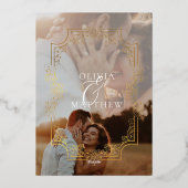 Gouden Folie Elegantie Zwarte Script Foto Bruiloft Folie Uitnodiging (Achterkant)