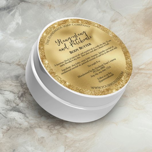 Gouden folie en Gouden Glitter Cosmetics Jar Label