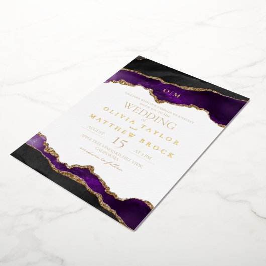 Gouden folie esthetische moderne bruiloft folie uitnodiging (Gedraaid)