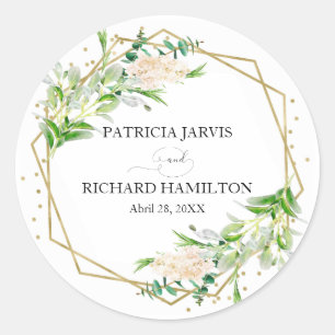 Gouden Folie Geometrisch Groen Elegant Huwelijk Ronde Sticker
