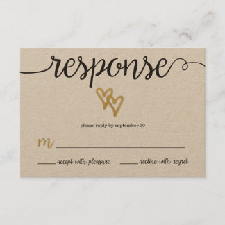 Gouden Folie Harten Kraft Papier Bruiloft RSVP Kaa Kaartje