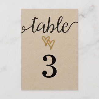 Gouden Folie Harten Kraft Papier Trouw Tafel Numme Kaart