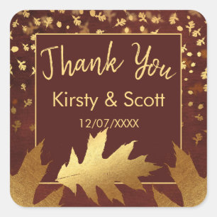 Gouden Folie Herfstbladeren Bruiloft Favor Vierkante Sticker