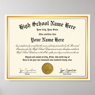 Gouden folie High School Diploma, thuisschool Poster