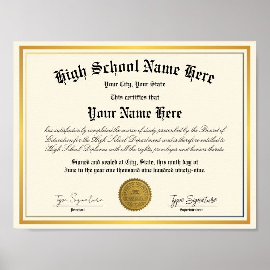 Gouden folie High School Diploma, thuisschool Poster (Voorkant)