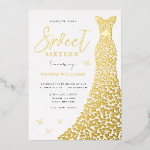 Gouden Folie Jurk Vlinder Sweet 16 Feest Uitnodiging