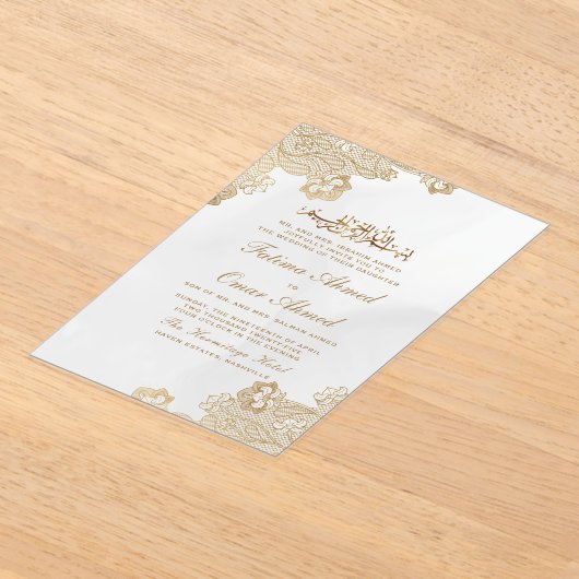 Gouden Folie Kant Sierlijk Crème Islamitische Mosl Acryl Uitnodigingen (Laagn)