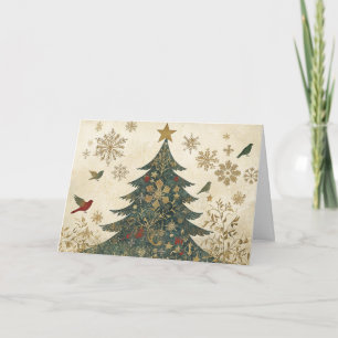 Gouden Folie Kerstboom met Glitter Details Kaart