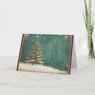 Gouden Folie Kerstboom op Turquoise Green Kaart