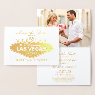 Gouden Folie Las Vegas Teken Bruiloft Save the Dat Kaarten
