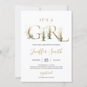 Gouden folie letters het is een meisje groen baby kaart