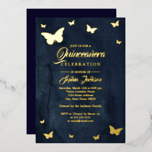 Gouden folie marine vlinder Quinceanera folie Uitnodiging