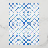 Gouden Folie Mediterraan Blauwe Tegel Bruidsdouche Folie Uitnodiging (Achterkant)