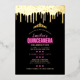 Gouden Folie Meisjesachtig Roze 15e Verjaardag Qui Uitnodiging