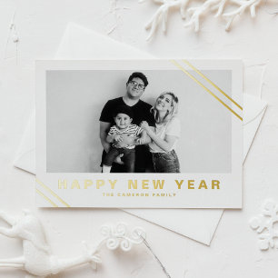 Gouden folie Moderne strepen Foto Gelukkig Nieuwja Feestdagen Briefkaart
