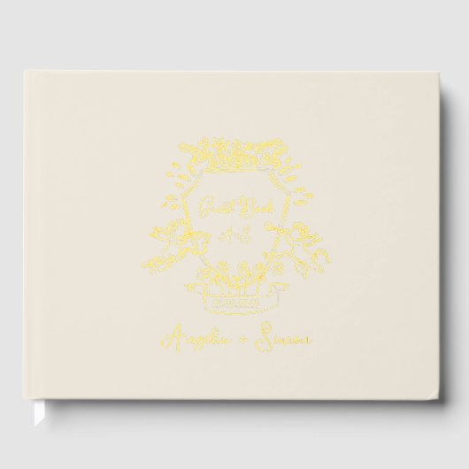 Gouden Folie Monogram Beige bruiloft gastenboek (Voorkant)