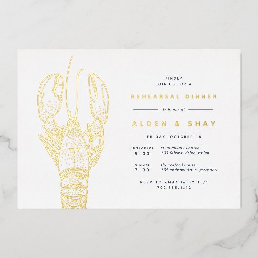Gouden Folie Nautilus Kreeft Oefen Diner Folie Uitnodiging (Voorkant)