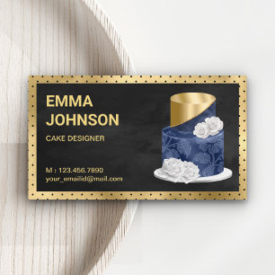 Gouden Folie Navy Blauwe Bloem Cake Gebak Chef Bak Visitekaartje