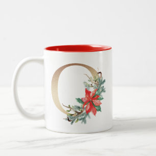 Gouden Folie O Monogram Pine & Berry Kerstmis Tweekleurige Koffiemok