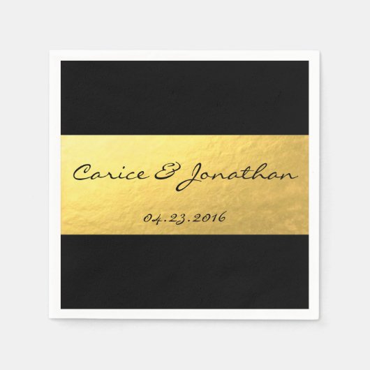 Gouden folie op zwarte luxe bruiloft servet (Voorkant)