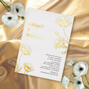 Gouden folie papavers wilde bloemen bloemige bruil uitnodiging
