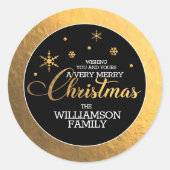 Gouden Folie Prettig Kerstfeest Ronde Sticker (Voorkant)