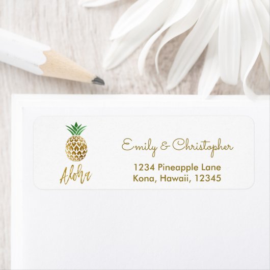Gouden folie Script Bruiloft Aloha Ananas Etiket (Insitu)