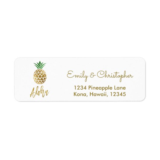 Gouden folie Script Bruiloft Aloha Ananas Etiket (Voorkant)