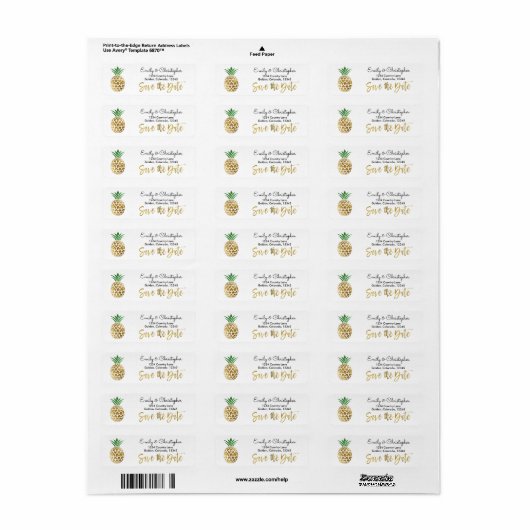 Gouden folie Script Bruiloft Bewaar de datum Anana Etiket (Full Sheet)