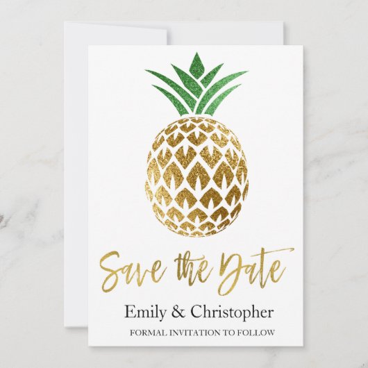 Gouden folie Script Bruiloft Bewaar de datum Anana Save The Date (Voorkant)