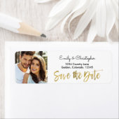 Gouden Folie Script Bruiloft Bewaar de Datum Foto Etiket (Insitu)
