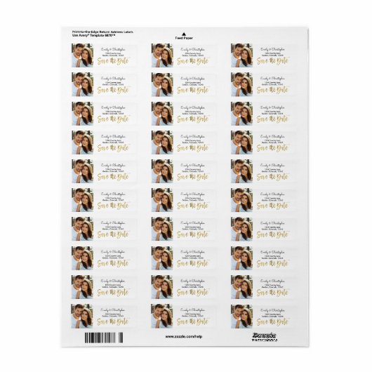 Gouden Folie Script Bruiloft Bewaar de Datum Foto Etiket (Full Sheet)