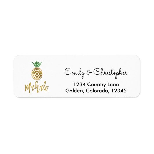 Gouden folie Script Bruiloft Mahalo Ananas Etiket (Voorkant)