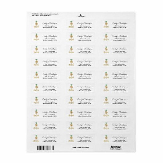 Gouden folie Script Bruiloft Mahalo Ananas Etiket (Full Sheet)
