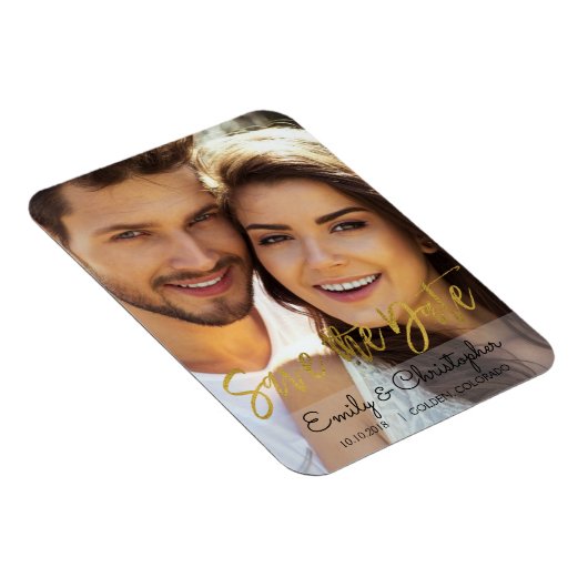 Gouden Folie Script Bruiloft Save the Date Magnet Magneet (Rechterzijde)