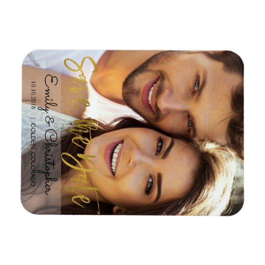 Gouden Folie Script Bruiloft Save the Date Magnet Magneet (Horizontaal)