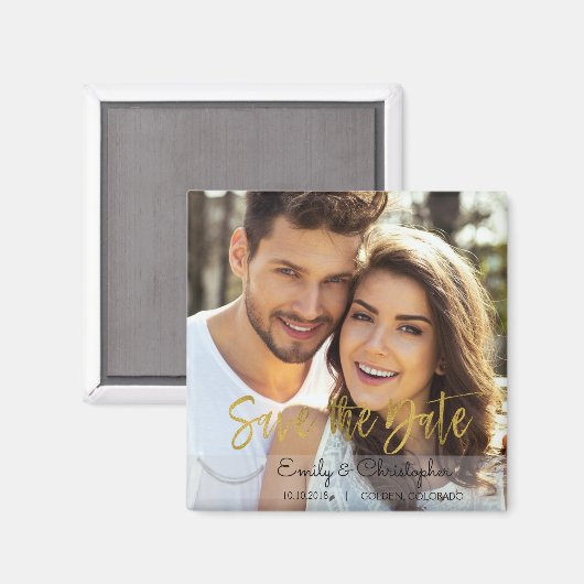 Gouden Folie Script Bruiloft Save the Date Magnet Magneet (Voorkant / Achterkant)
