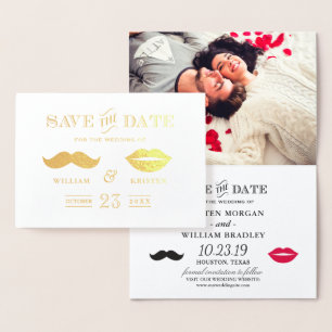 Gouden folie snor lippen bruiloft Save the Date Folie Kaarten