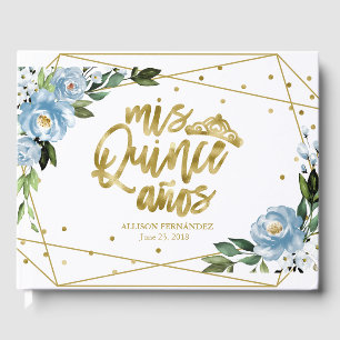 Gouden Folie Stof Blauw Bloemstuk Quinceanera Fees Gastenboek