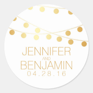 Gouden Folie String van Lichten Bruiloft Ronde Sticker